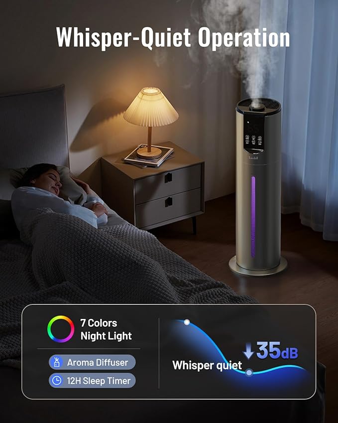 Lacidoll 8L Humidifiers for bedroom, Humidifiers large room up to 500 sq ft, Easy to Clean Humidifier with Washable Parts, Ultrasonic Cool Mist Humidifier for Home Plants Baby Nursery Office, Grey