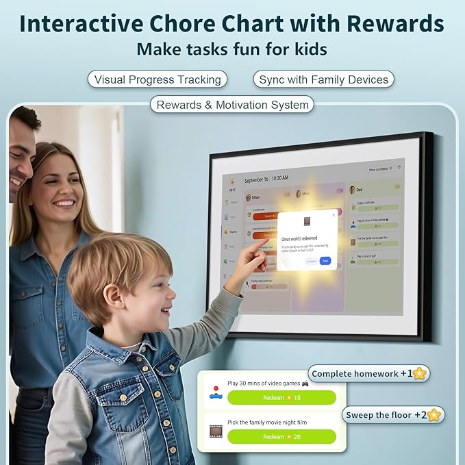 Canupdog 21.5 Inch Digital Calendar, WiFi Smart Electronic Calendar & Chore Chart, 1920x1080P IPS Touch Screen HD Display for Family Schedules, Streamline Household Organization, Christmas Gifts for Women Mom