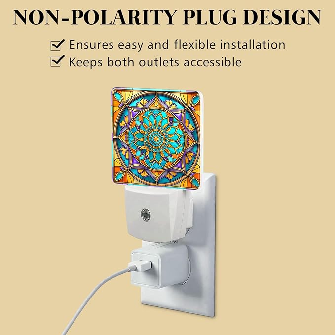 PODMemory Mandala Stained Glass Night Lights Plug into Wall for Room, Mandala Night Light LED for Bedroom