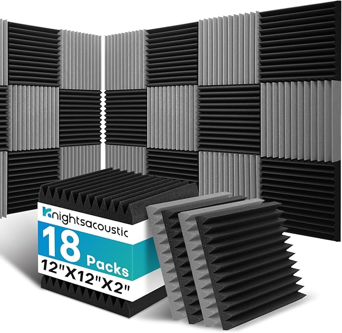 18 Pack Sound Proof Foam Panels for Walls, 2 X 12 X 12 Inches Acoustic Foam Panels, High Density Acoustic Panels Sound Absorbing, Noise Cancelling Studio Wedges, Black + Grey (NOT INCLUDE ADHESIVE)