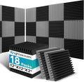 18 Pack Sound Proof Foam Panels for Walls, 2 X 12 X 12 Inches Acoustic Foam Panels, High Density Acoustic Panels Sound Absorbing, Noise Cancelling Studio Wedges, Black + Grey (NOT INCLUDE ADHESIVE)