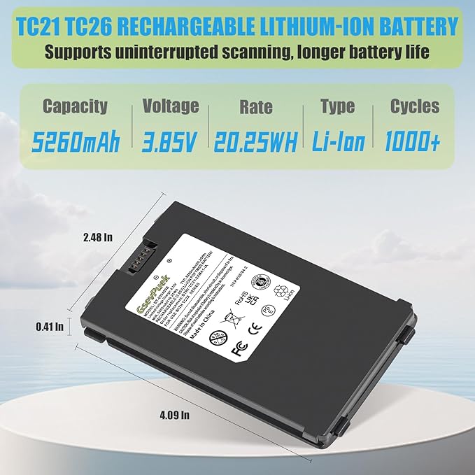 GsevPuek 5260mAh TC26 Replacement Battery, for Zebra TC21 TC26 TC26AK TC210 TC210K Barcode Scanner,BT-000409A BT-000409B BTRY-TC2X-1XMA1-01 BTRY-TC2Y-2XMA-1A BT-000411-08.