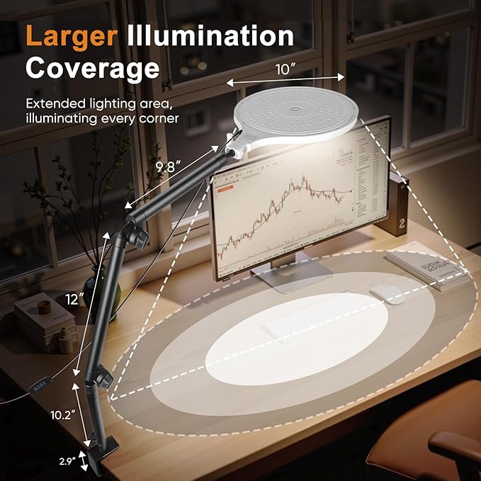 Desk Ring Light, 10" LED Ring Light for Desk with Clamp, 360°Rotate & Flexible Height Full-Screen Overhead Ringlight for Video Recording, TikTok, YouTube, Live Streaming, Content Creation, White