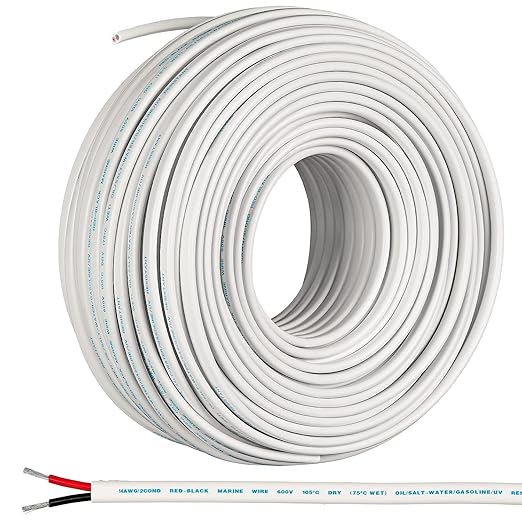 GS Power 100 Ft Duplex Marine Wire, 18 Gauge Wire, Oxygen-Free Tinned Copper 18 AWG Electrical Boat Wiring, Sheathed Copper Marine Grade Electrical Cable for Boat Automotive RV Camper Trailer