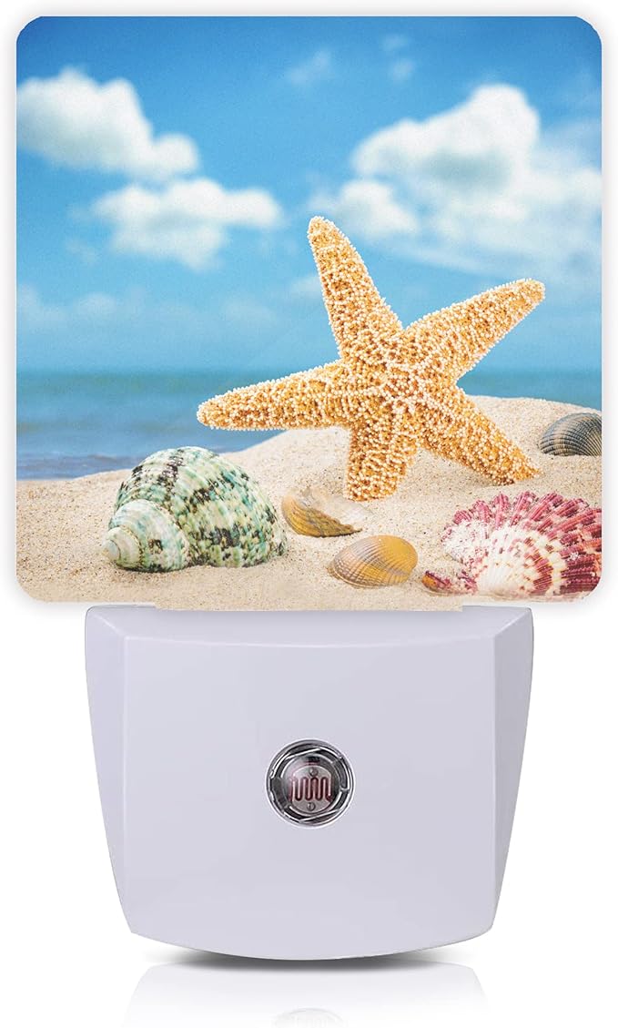 Smoaffly Seashells Starfishes Beach Night Light Plug-in LED Nightlights Auto Sensor Night Lamp Dusk-to-Dawn Lamp Home Decor for Nursery Children Girls Boys