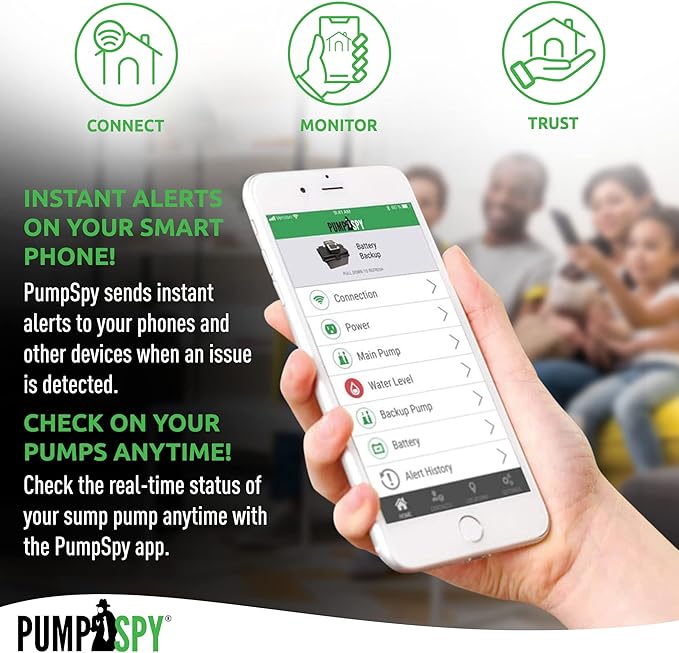 PumpSpy PS2000 WiFi Battery Backup Sump Pump System w/Internet Monitoring & Alerts, Sump Pump Battery Backup That Connects to 24/7 Remote Monitoring Service, Compatible w/PumpSpy App