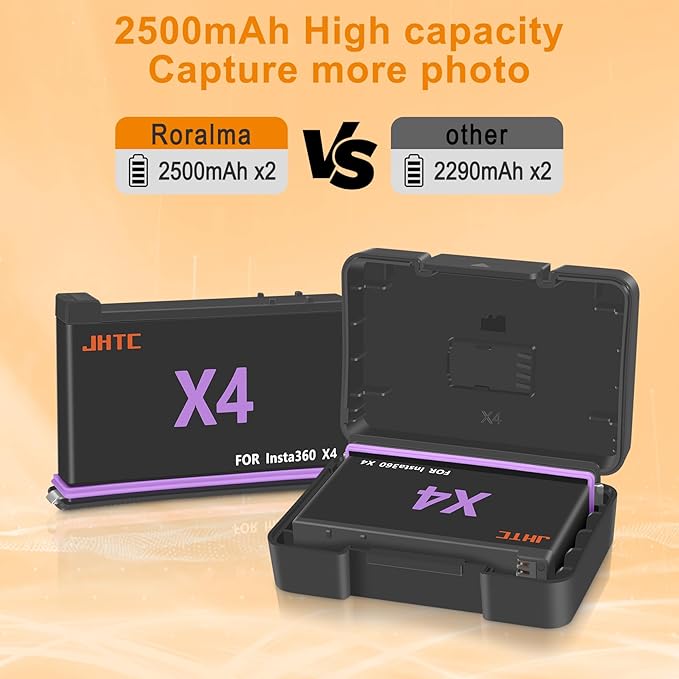 JHTC 360 X4 Battery Compatible with X4, 2 Pack 2500mAh Replaceme X4 Batteries with Battery Storage Case