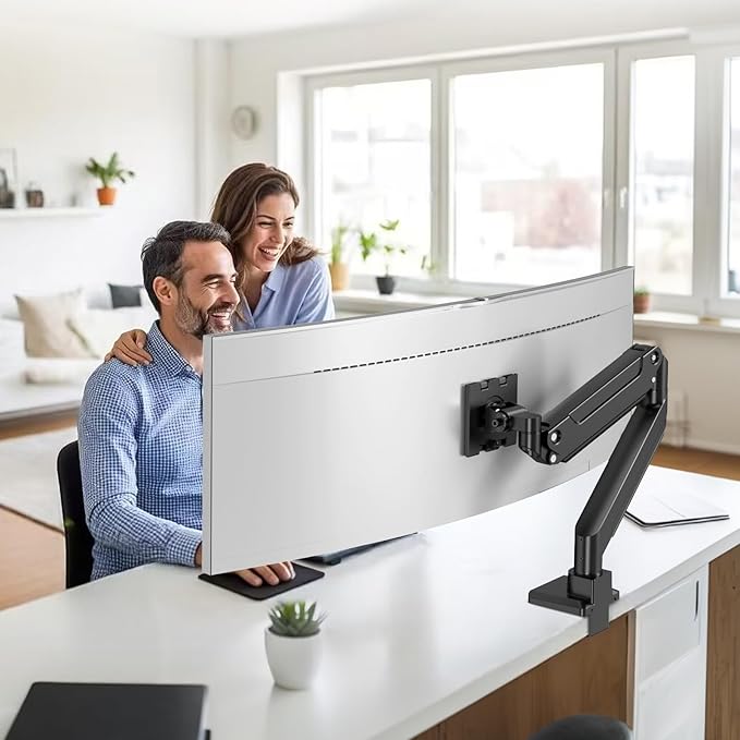 PUTORSEN 17-49 Inch Ultrawide Monitor Arm, up to 20KG, Heavy Duty Monitor Arm, Premium Aluminium Monitor Mount for Flat/Curved Monitor with VESA 75 * 75/100 * 100 mm, Gas Spring Monitor Desk Mount