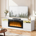 YISUFO 70" TV Stand with 36" Electric Fireplace, Large Modern Media Entertainment Center with Storage Cabinet and 12 Colors LED Lights for TVs Up to 80",White and Black
