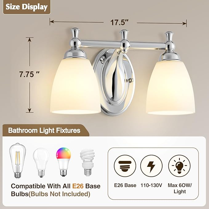 EJIAXIN Bathroom Vanity Lights Over Mirror, 2 Light Bath Vanity Light Modern Chrome Bathroom Lighting Vanity Light Vintage Style for Living Room Cabinet Bedroom Restroom