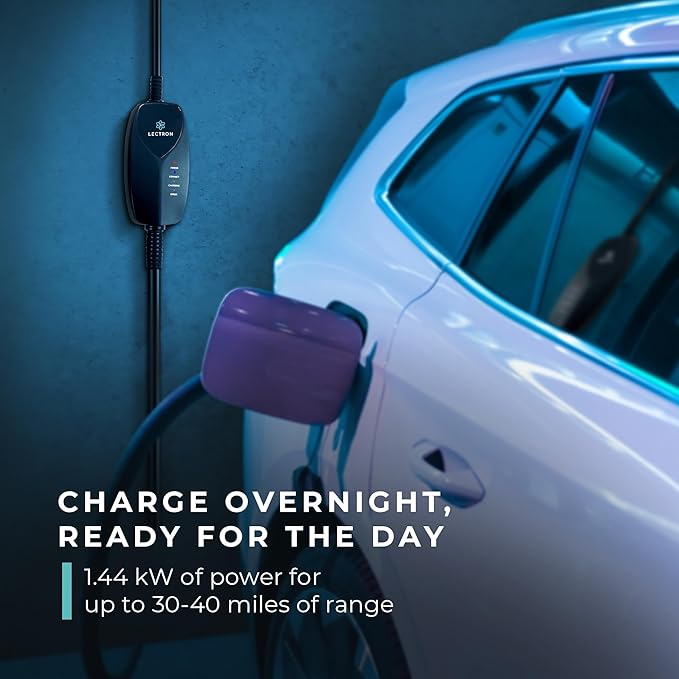 Lectron Portable Level 1 J1772 EV Charger with Wi-Fi/App Control - 12 Amp, 120V Portable Charger with NEMA 5-15 Plug, 16ft Charging Cable - for J1772 Electric Vehicles ONLY