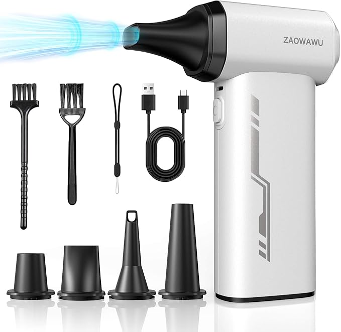 ZAOWAWU Electric Air Duster - 150000RPM Keyboard Duster for PC Cleaning, Cordless Compressed Air Duster Replaces Canned Air, 3-Gear Rechargeable Electronics Cleaner for Laptop, Car, Home & Office