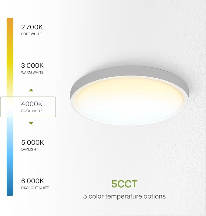 ASD LED 12" Round Flush Mount Ceiling Light Fixture, Low Profile Surface Lighting | 5CCT, Dimmable, Ultra-Thin, ETL Listed | 24W 2000LM 2700-6000K 100-277V | Kitchen, Hallway Lamp | White, 4 Pack