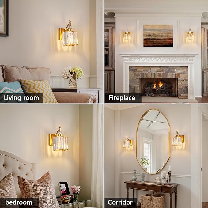 BBLLWJ Modern Wall Sconces Set of Two Gold Wall Sconces Indoor Wall Lamp Crystal Wall Light Wall Mounted Room Sconce Wall Lighting Bathroom Vanity Light Fixtures