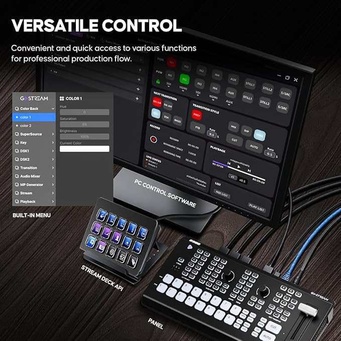 Osee GoStream Duet 8 ISO, 8 Channels Video Switcher with 4 4K-HDMI, 4 SDI, and 4 NDI HX/ 4 SRT/ 4 RTMP/ 2 Webcam. 2 XLR Audio, 8 Layouts, Isolated Recording, Podcast Unit for YouTube, Facebook