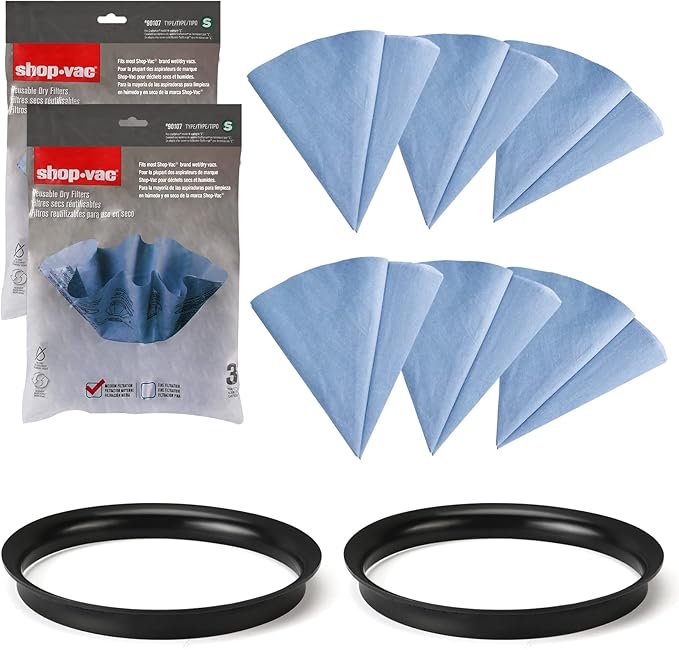 Shop-Vac 90107 Paper Disc Filter Reusable for Most Shop-Vac Wet/Dry Vacuum Cleaners 5 Gallon and Above, Replacement Parts #9010700, 9013700, 6 Pack