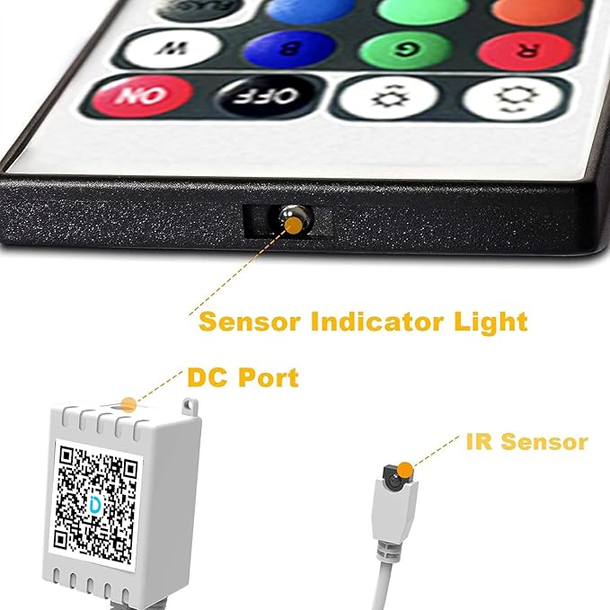 DAYBETTER Updated Bluetooth Remote Control for RGB LED Light Strips, 2 Ports 24 Key 4 Pin Output Dimmable LED Strip Lights Voltage DC 12V(Without Power Adapter)