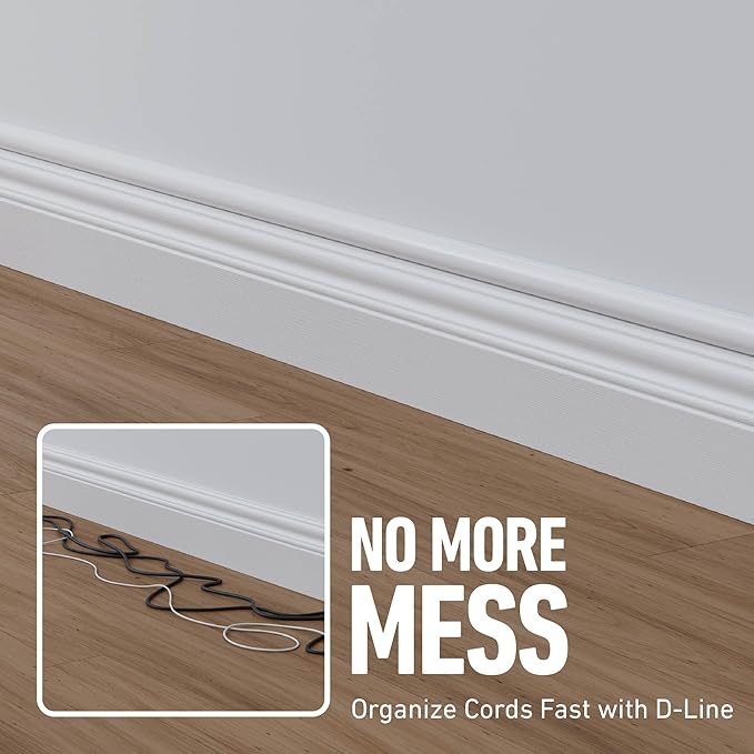D-Line Half Round Cord Hider, Patented Cable Cover, Hide TV Wall Mount Wires, Raceway for Cords, Decorative Wire Covers, Paintable, Adhesive Cable Concealer - 2X 1.18in W x 0.59in H x 39in L - White