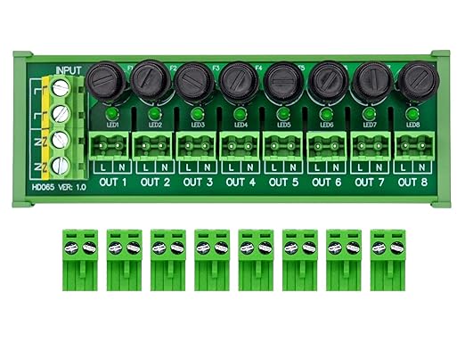DIN Rail Mount AC 24-250V 8 Channel Pluggable Top Wiring Terminal Block Power Distribution Fuse Module, HCDC HD065VT