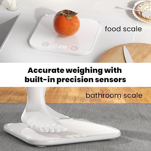 UNIWEIGH Kitchen and Bathroom Bundle-Digital food scale for Ounces and Grams11lb,Slim body weight Scale 400lb,Tempered glass,touch button LCD display,Precise Weight Measuring and Portion Control,white
