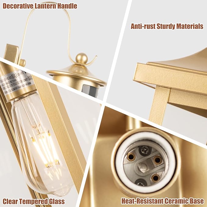 Roravilila 2-Pack Gold Dusk to Dawn Motion Sensor Lights 18 Inch, Large Outdoor Light Fixtures IP65 Waterproof Anti-Rust Brass Outside Lights for House Photocell Modern Exterior Lanterns Wall Mounted