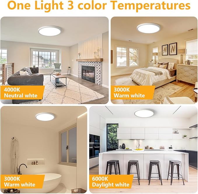 RLEDPZTX Led Flush Mount Ceiling Light,9 Inch 18w 1860lm,3000k/4000k/6000k 3CCT Selectable, Round Modern Flat Panel Super Slim Led Ceiling Light,for Living Dining Kitchen Bedroom Room (6Pack-White)