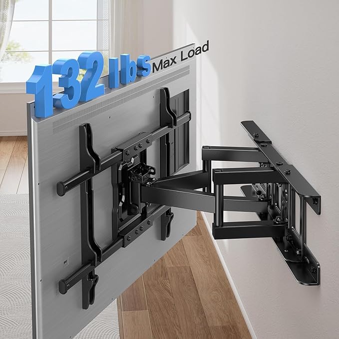 Full Motion TV Wall Mount Articulating Arms Swivel Tilt Rotation for Most 37-84 Inch OLED, LCD, LED Flat Curved TVs, Extension to 24 inch Wood Stud up to 132lbs Max VESA 600x400mm by Pipishell
