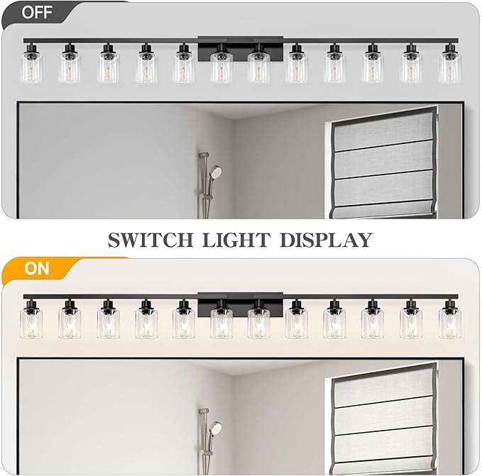 DIKAIDA 12 Light Bathroom Light Fixtures, Black Bathroom Lighting Fixtures Over Mirror Matte Black Modern Vanity Lights Wall Lighting for Mirror Bedroom, Living Room (78.7inch)