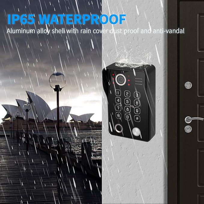 Wired Video Apartment Intercom System,Door Phone Kit,10 Inch Touch Monitor with 1080P HD Doorbell Camera,Supporting Motion Detecting 5 in 1 RFID Card Unlcking for Home Villa (2 Doorbell + 4 Monitor)