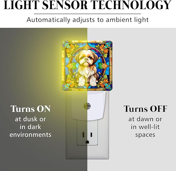PODMemory Shih Tzu Stained Glass Night Lights Plug into Wall for Room, Shih Tzu Night Light LED for Bedroom