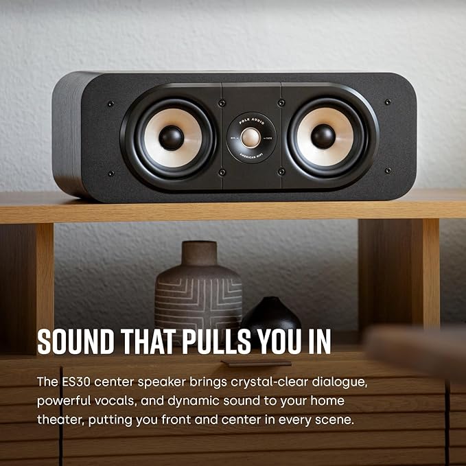 Polk Signature Elite ES30 Center Channel Speaker, Home Theater Speakers, Hi-Res Audio Certified, Dolby Atmos & DTS:X Compatible, 1" Tweeter & Two 5.25" Woofers, Dual Power Port Bass, Stunning White