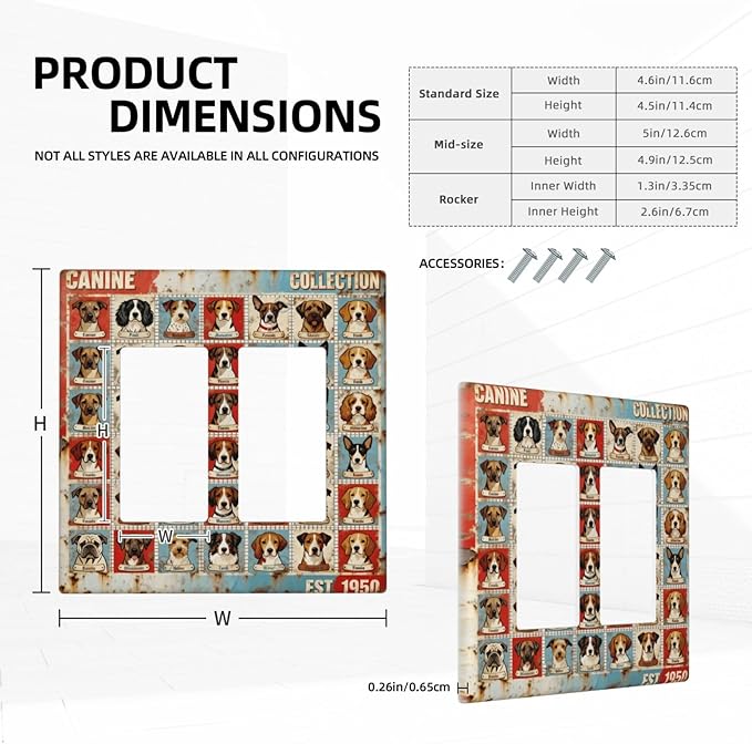 Bvtewkhz Dogs Funny Puppy Pets Vintage 2 Gang Double Rocker Decorative Outlet Covers Light Switch Plate Electrical Receptacle Switchplate For Bathroom Kitchen Bedroom