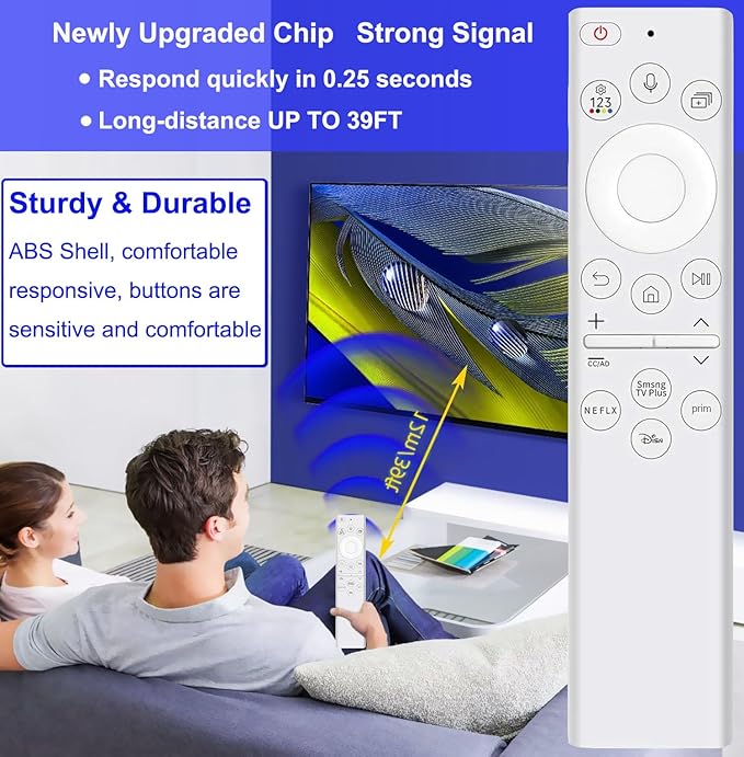 Replacement Voice Remote Control for All Samsung TVs, Universal Remote for All Samsung TV Curved Frame UHD QLED LED 4K 8K Smart TVs, 4 Shortcut Buttons, White