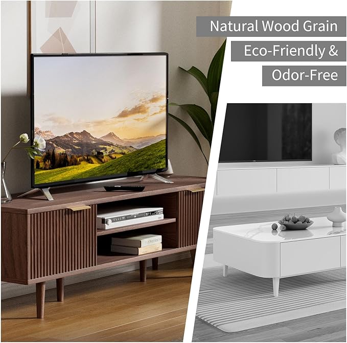 YLGJ&TIDY Modern Wood TV Stand Up to 60'',Universal Entertainment Center with 3-Tier Shelves,TV Console with Cabinets Storage,Wood Frame Television Stand (Brown)
