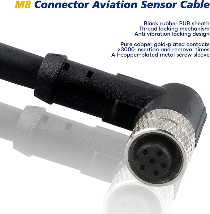 Lonlonty M8 Connector Aviation Sensor Cable - Female 6 Pin Right Angle 6.5Ft/2M Aviation Socket Shielded Electrical Cable for Industrial Automation Control,Fieldbus Module,Device Network