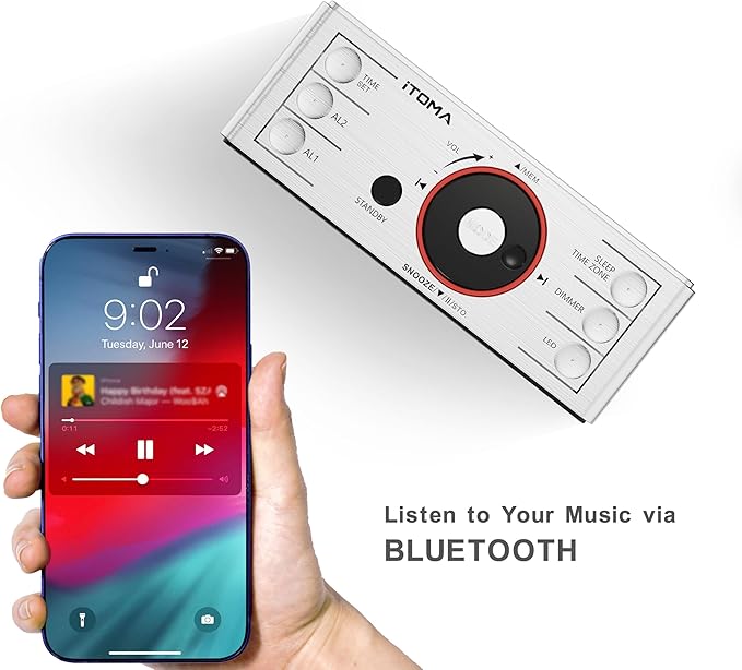 iTOMA Alarm Clock Radio with Bluetooth Speaker, FM Radio, Dual Alarm with Snooze, Large LED Display, Dimmer Control, USB Charging Output and Night Light CKS708