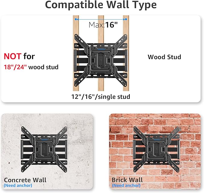MOUNTUP Ultra Slim Full Motion TV Wall Mount, 1.3" Thin Low Profile TV Bracket for 26-60" LED OLED QLED TVs,Smooth Swivel Tilt Extension,Max Vesa 400x400mm,Up to 88lbs,Fits Single 12" 16" Studs,MU0062