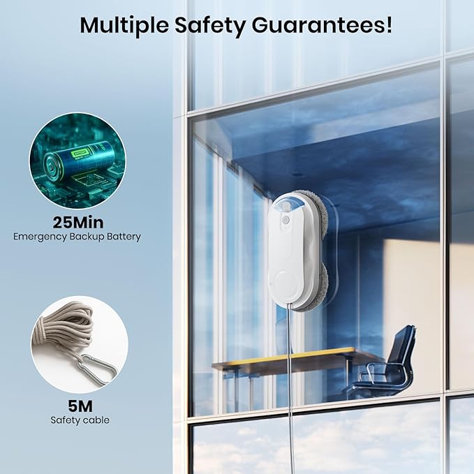 KKI Window Cleaning Robot, Auto Window Cleaner Robot, Dual Spray, Max 3200Pa, AI Path Planning & Edge Detection, Remote Control for High-Rise Windows, Glass Door,10xCloths, X3 (White)