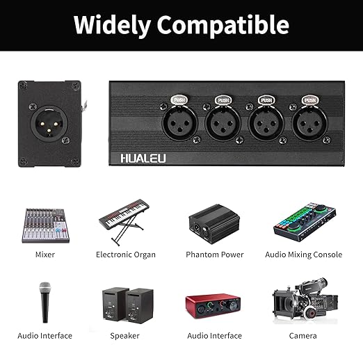 HUALEU 3Pin XLR 1 Male to 4 Female Splitter,4WAY XLR Four-Input and one-Output Parallel Connection Adapter,Four Microphone inputs Converted to one Output,4 in to 1 Out Aduio Splitter