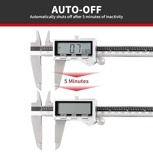 Unipec 8 Inch/ 200mm IP54 Grade Stainless Steel Digital Caliper & Stainless Steel Rule, Inch/Millimeter/Fraction Conversion, Large LCD Screen