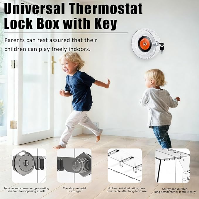 Round Thermostat Lock Case with Key, Upgraded,Thermostat Cover Universal, Thermostat Lock Case Clear, Wall Thermostat Guard, Fits Round Nest Thermostat(3.5x3.5x1.9 in) or Smaller