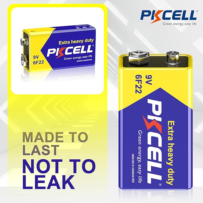 PKCELL 9V Batteries, 24 Pack 9 Volt Batteries Carbon Zinc, 9V Battery for Smoke Detector, Alarms, 6F22 Square Battery