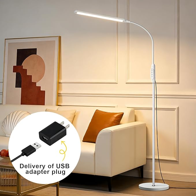 Bright LED Eye-Protecting Reading Floor Lamps with Touch and Remote Dimming 3000-6000k for Eyelash Manicure Craft Drawing Makeup Living Room Bedroom Office, Adjustable Gooseneck Modern Standing Light