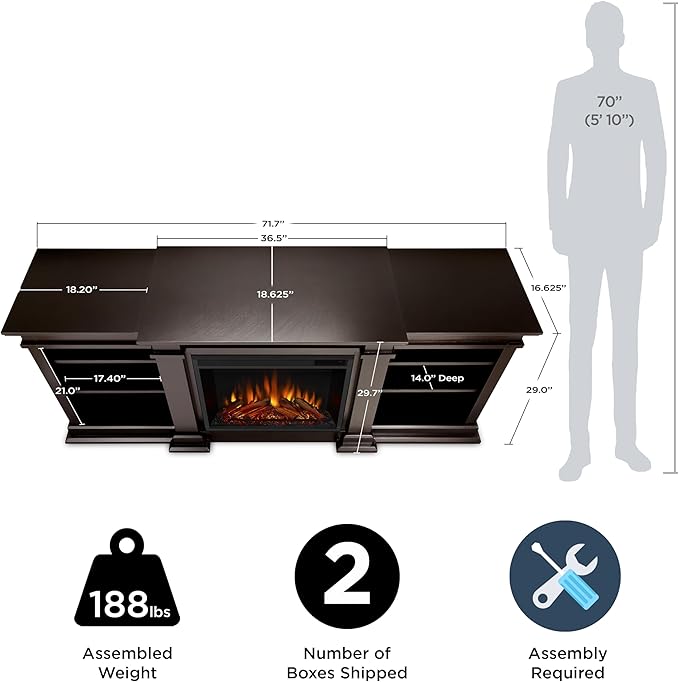 Real Flame Fresno 72" TV Stand with Electric Fireplace Dark Walnut, Entertainment Center with Electric Fireplace, Living Room TV Stand with Fireplace, fits up to 70" TV