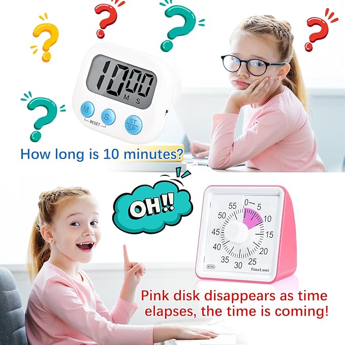 TimeLumi 60-Minute Visual Timer for Kids, Time Management Tool Study Classroom Timer, Home Edition Silent Countdown Timer for Toddler, Teachers and Adults (Pink)