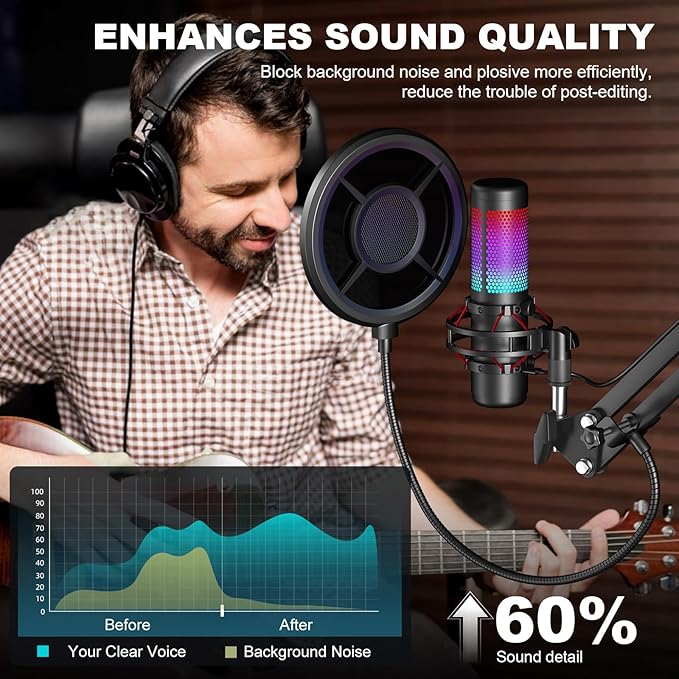 Microphone Pop Filter,Aokeo Mic Mask Shield,Three-layer Wind Pop Screen With Flexible 360° Gooseneck Clip Stabilizing Arm For All Microphone