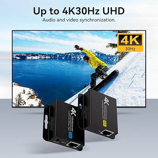 PVBCTCSID 4K HDMI Extender Over CAT6/7 4K30Hz Upto 131ft/40m 1080P Upto 196ft/60m HDMI Balun Over Single Ethernet Support EDID and POC (Power Only Supplied to The TX End)
