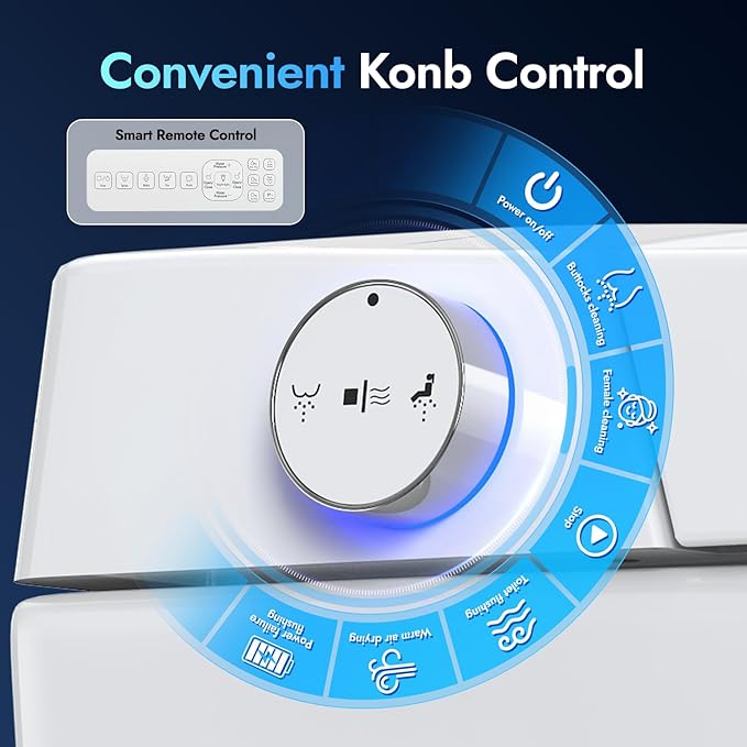 WANSID Compact Smart Toilet With Bidet, Heated Seat, Auto Open/Close Lid, Blackout Flush, Warm Water & Air Dry Function, One-piece Toilet with Tankless Design, Space-Saving, Night Light