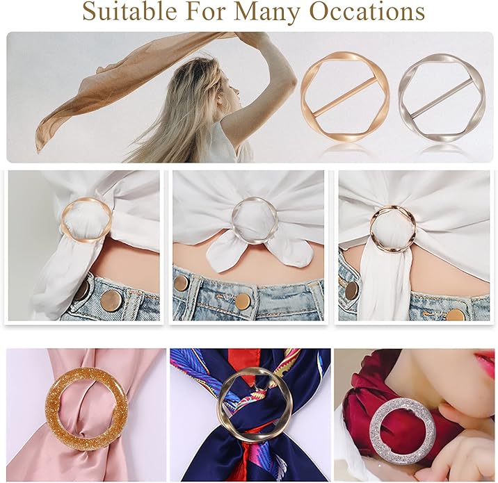 T-Shirt Clips 9 PCS, Clothes Corner Knotted Button, Fashion Alloy Pearl Rhinestone Circle Clip Buckle Round Shirt Silk Scarf