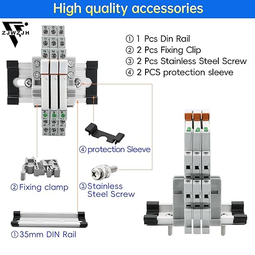UL Listed 10Pcs Miniature Din Rail Relay 24V Black 24VDC ans 24VAC, 6Amp SPDT with LED Indicator, Socket Base, Jumper, Fixing Clip, Separator